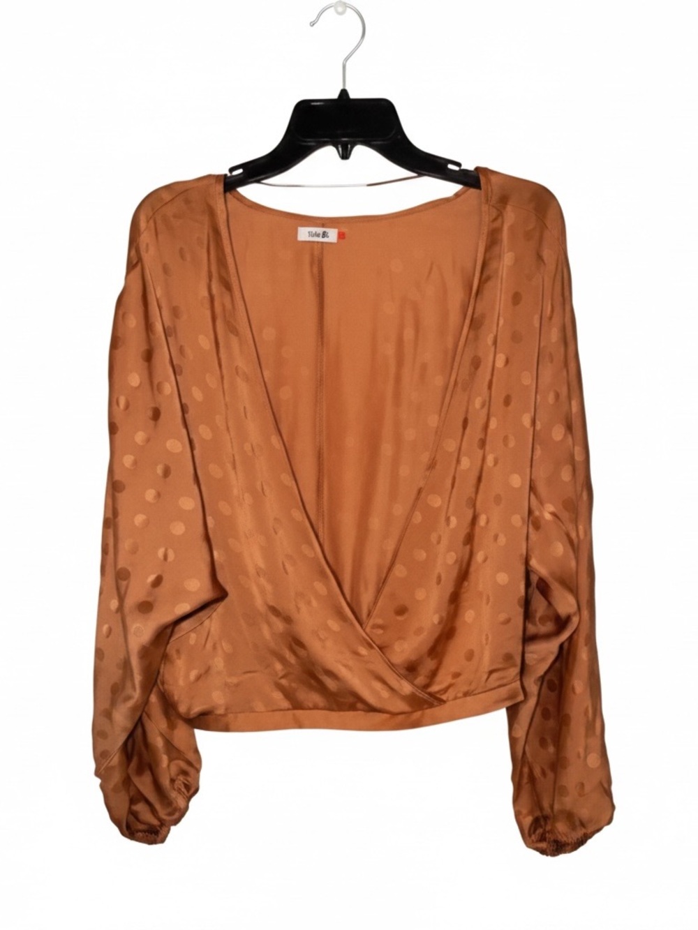 Women's Rust Satin Dot Wrap Blouse